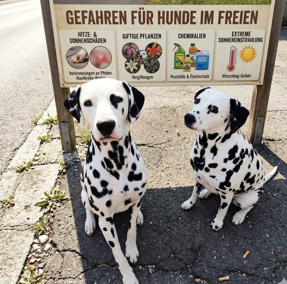 Buddy & Jina Dalmatiner über Gefahren für Hunde im Freien erkennen und vermeiden beim Spaziergang