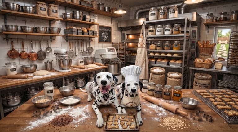 Dalmatiner in der Bäckerei für das gesunde Hunde Back Rezeptbuch mit lebensrettendem Gift Radar für sichere Leckerlis