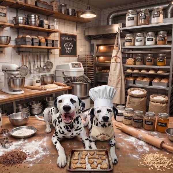 Dalmatiner in der Bäckerei für das gesunde Hunde Back Rezeptbuch mit lebensrettendem Gift Radar für sichere Leckerlis