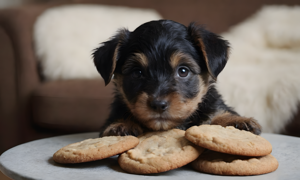 Hundewelpe mit Cookies